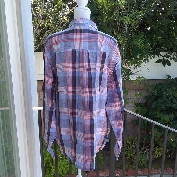 Tommy Bahama Men's Shirt Size XL 100% Linen Blue Plaid Long Sleeve Preppy - Picture 5 of 6